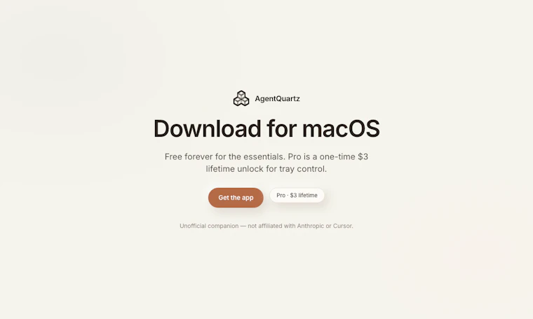 AgentQuartz - 在 macOS 菜单栏随时掌握 Claude 与 Cursor 使用状态 产品图片 6