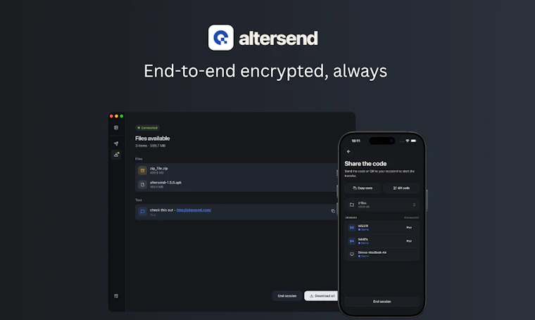 Altersend - 无需云存储、免注册、无限制的文件传输 产品图片 3