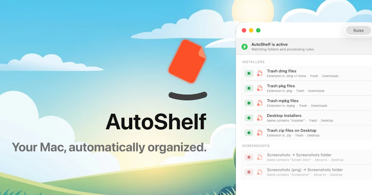 AutoShelf 2.0 - 支持 MCP 与 CLI,即刻自动整理 Mac 文件 产品图片 1