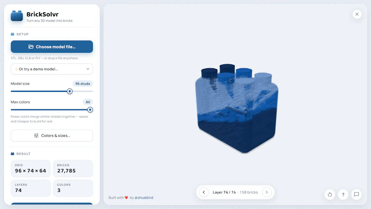 BrickSolvr - 将任意3D模型转化为可拼搭的积木模型 产品图片 6