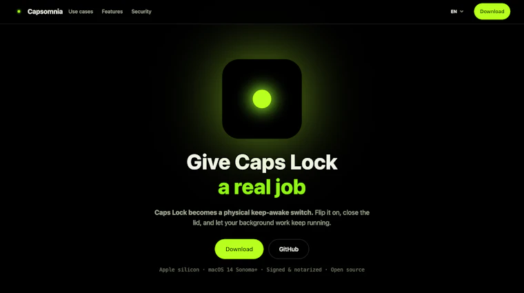 Capsomnia - Caps Lock 让你的 Mac 保持唤醒，即使合上盖子 产品图片 3
