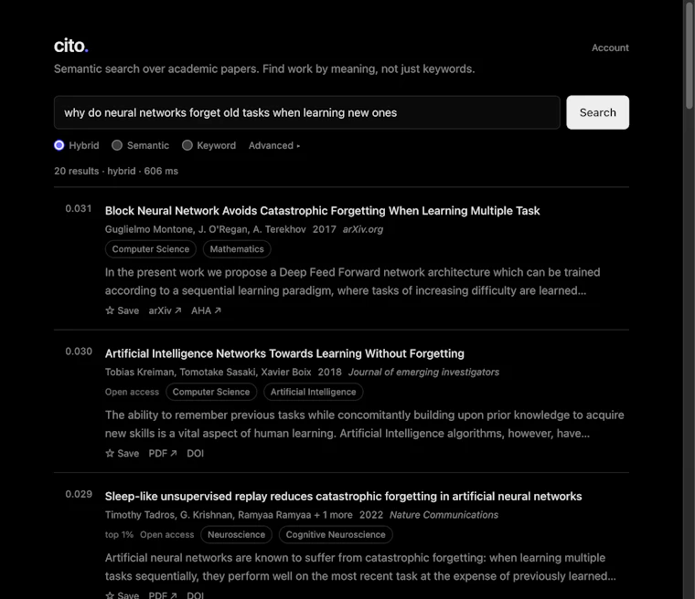 Cito - 面向AI智能体的混合学术搜索引擎，覆盖2.36亿篇论文 产品图片 3