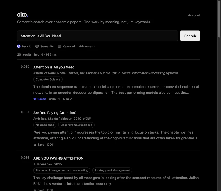 Cito - 面向AI智能体的混合学术搜索引擎，覆盖2.36亿篇论文 产品图片 4