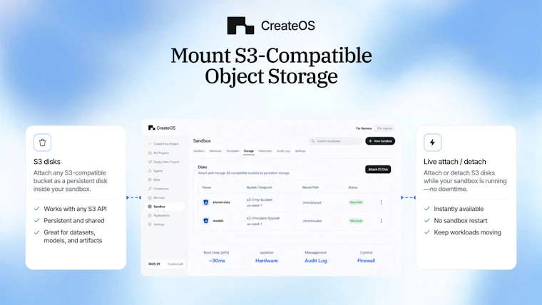 CreateOS Sandbox - 为 AI 智能体提供即时、硬件级隔离的沙盒环境 产品图片 2