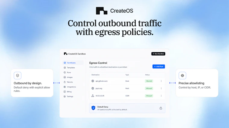 CreateOS Sandbox - 为 AI 智能体提供即时、硬件级隔离的沙盒环境 产品图片 3