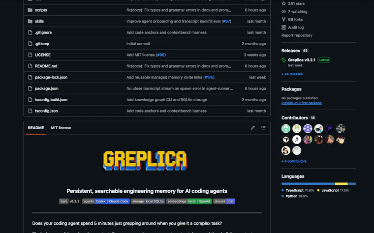 Greplica - 面向编程智能体的自更新知识库 产品图片 2