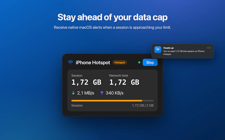 Hotspot Meter  - Mac 菜单栏专属的私密流量监控工具 产品图片 3