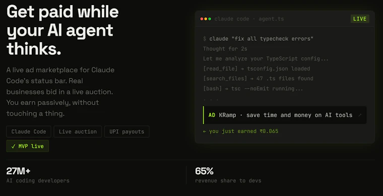 IdleDev AI coding agent ad revenue 产品图片 4