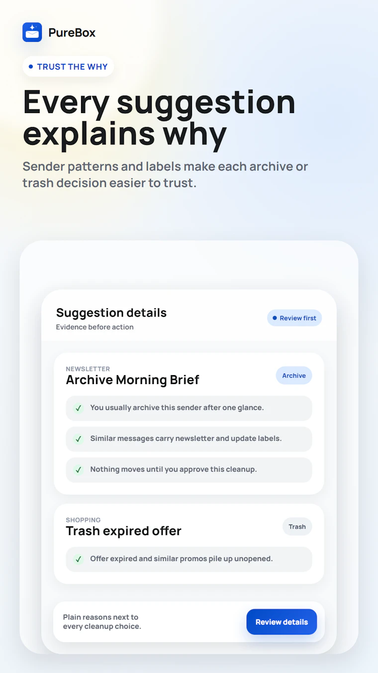 PureBox.ai - 先审后删:专为真实Gmail收件箱打造的AI智能清理助手。 产品图片 3