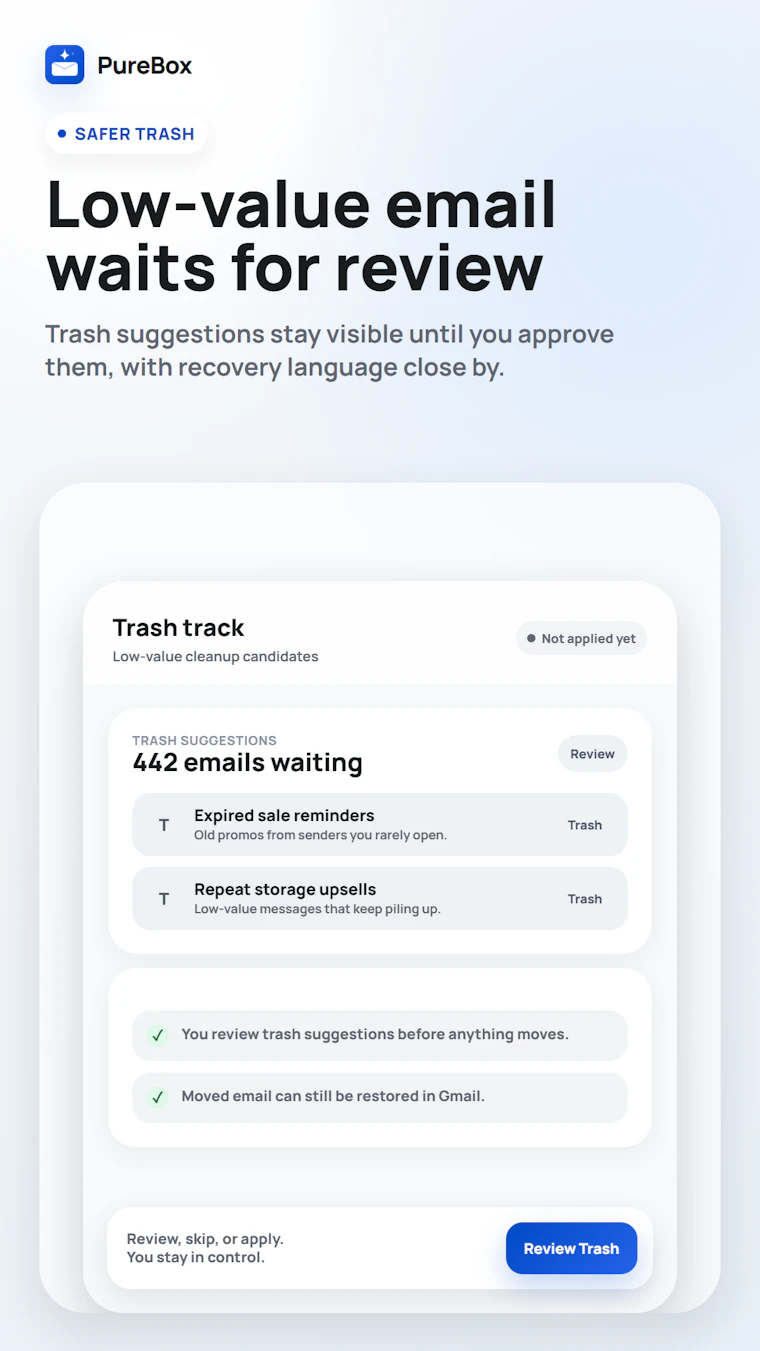 PureBox.ai - 先审后删:专为真实Gmail收件箱打造的AI智能清理助手。 产品图片 4