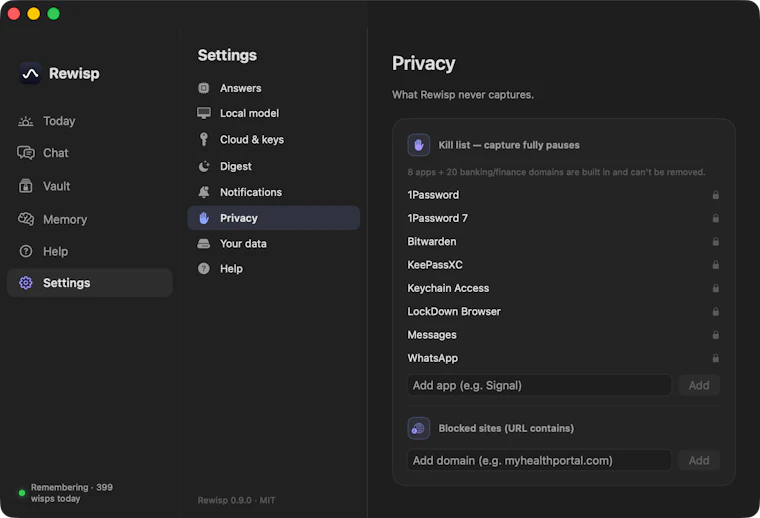 Rewisp — an ambient memory for your Mac - 一眼即存,随时可问。 产品图片 9