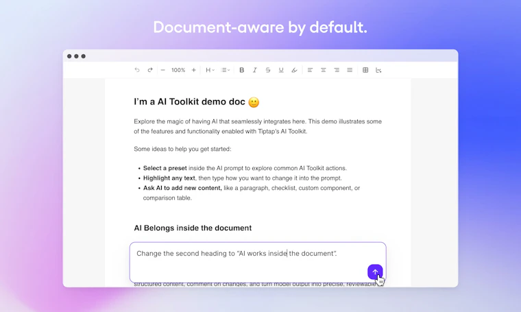 Tiptap AI Toolkit - 赋能 AI，实现文档实时直接编辑。 产品图片 2