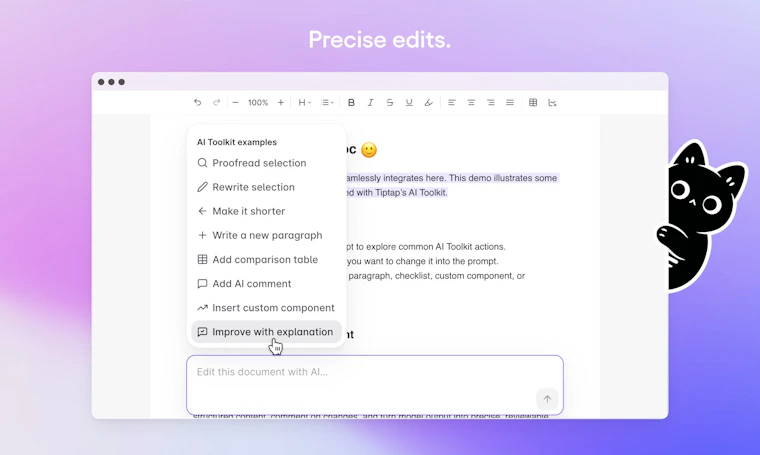 Tiptap AI Toolkit - 赋能 AI，实现文档实时直接编辑。 产品图片 3