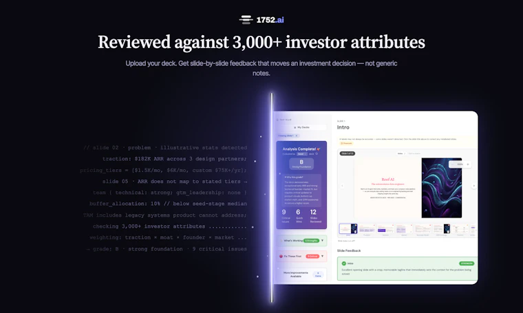 1752vc Pitch Deck Analyzer - 在点击发送前，精准预判投资人的真实反馈。 产品图片 3