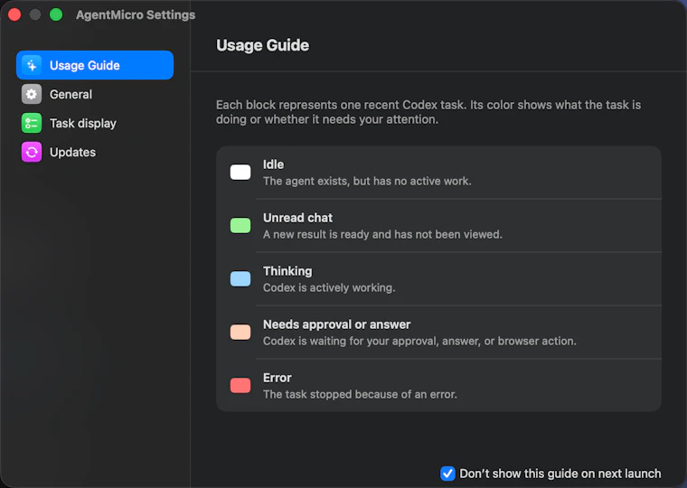 AgentMicro - 在 macOS 菜单栏实时查看 Codex 任务状态 产品图片 2