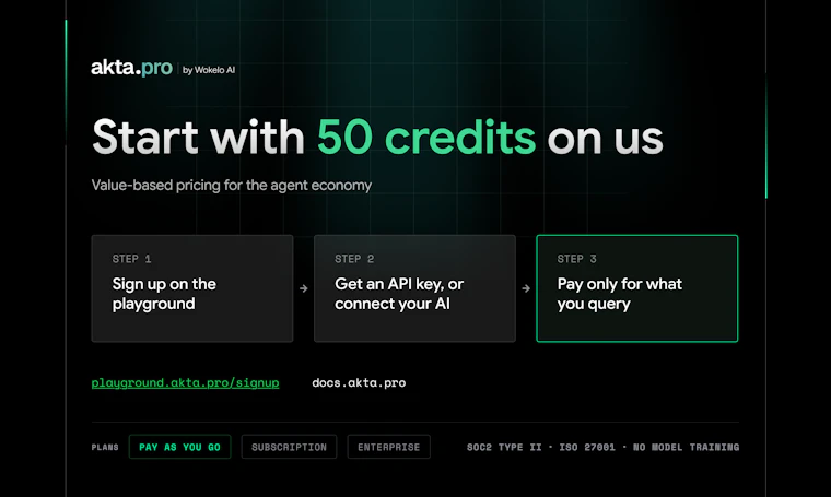 akta.pro - 专为智能体经济打造的私有企业数据与信号API 产品图片 6