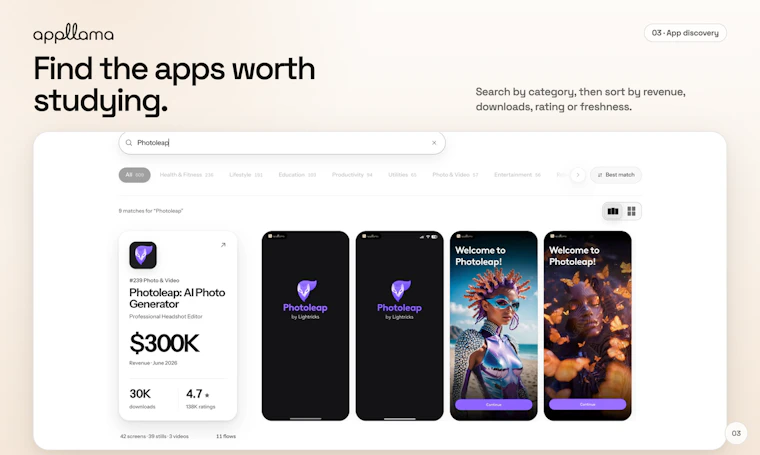 Appllama - 深度拆解25,000+款头部iOS盈利应用的交互界面 产品图片 3