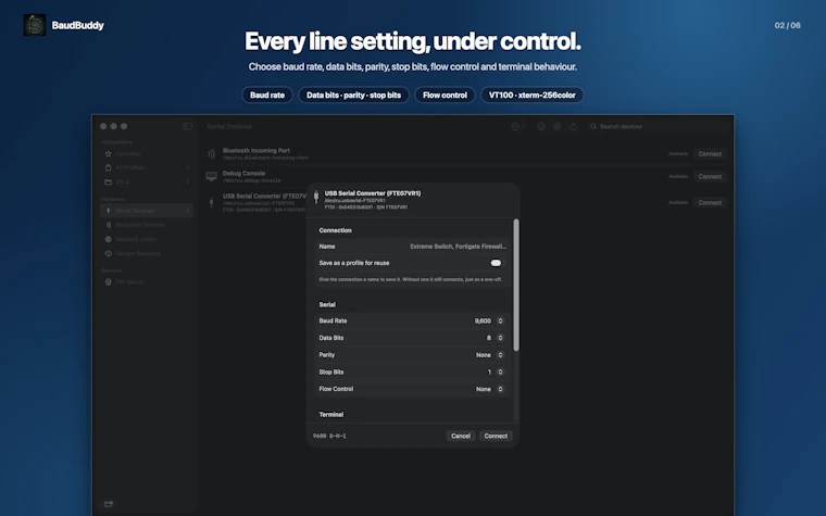 BaudBuddy - 内置文件服务器的原生 macOS 串口终端 产品图片 5