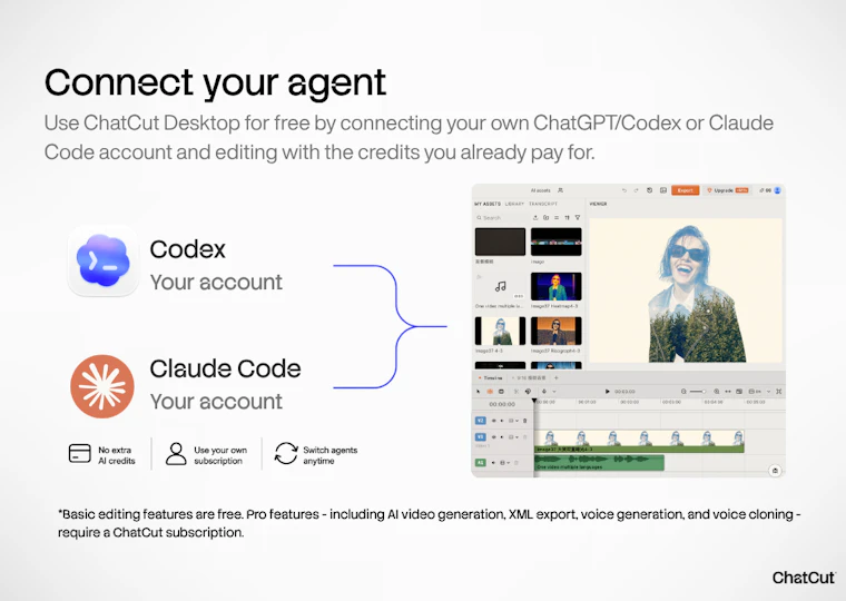 ChatCut Desktop - 专为人类与AI打造的视频编辑器。用GPT和Claude轻松剪辑。 产品图片 3