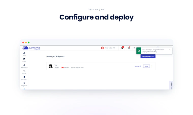 Cloudways Managed AI Agents - 免去繁琐配置，全托管运行 OpenClaw 与 Hermes 产品图片 5