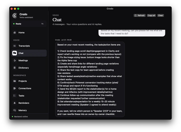 Crodo AI - 专为 macOS 打造的语音优先 AI 助手 产品图片 3