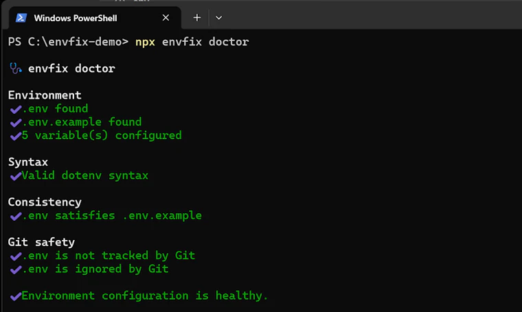 envfix - 专为 Node.js 项目打造的轻量级 .env 环境配置医生 产品图片 4