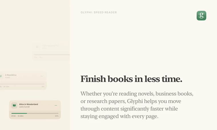 Glyphi: Speed Reader - 专为书籍、PDF、文章与网页打造的RSVP速读工具 产品图片 2