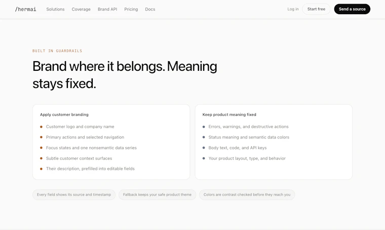 Hermai Brand API - 一键白标化：让每位客户都拥有专属品牌的 B2B SaaS 产品图片 4