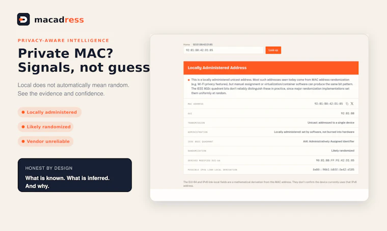 macadress - 为应用、网络及AI智能体打造的MAC地址情报引擎 产品图片 3