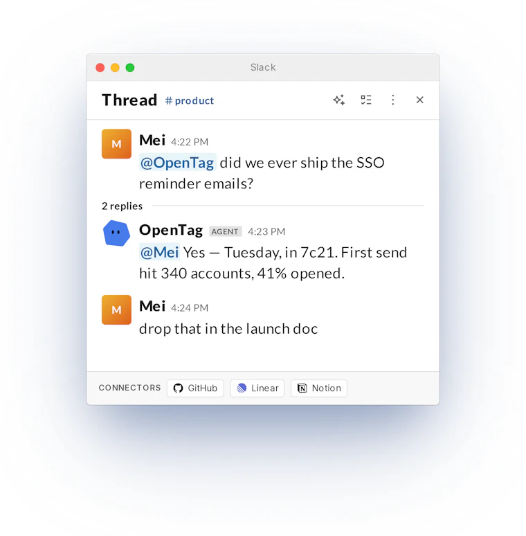 OpenTag - AI协作者常驻Slack与Teams 产品图片 3