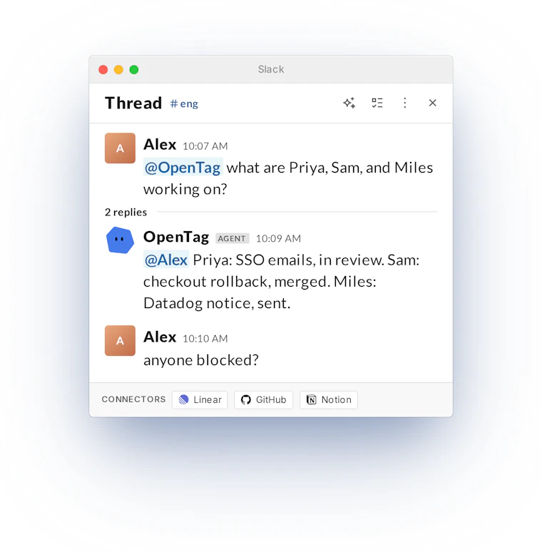 OpenTag - AI协作者常驻Slack与Teams 产品图片 7