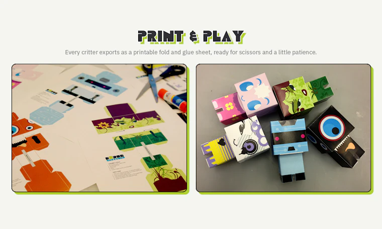 Paper Critters - 专为儿童设计的纸质玩具,免费装饰,符合COPPA儿童隐私安全标准。 产品图片 2