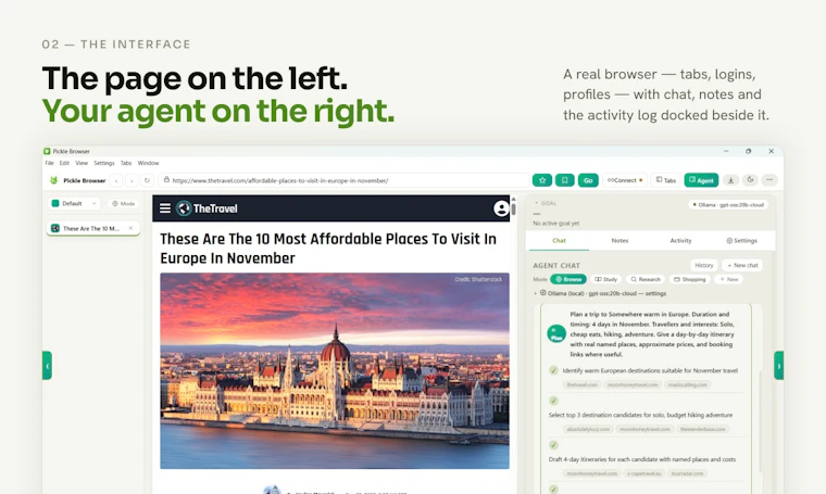 Pickle Browser - 专为智能体打造的浏览器。本地运行，可视化窗口实时掌控 产品图片 3