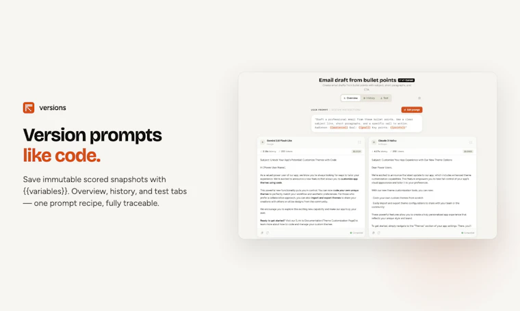 Revalvo - 一键多模型并行运行提示词。精准评分。版本管理。快速上线。 产品图片 3