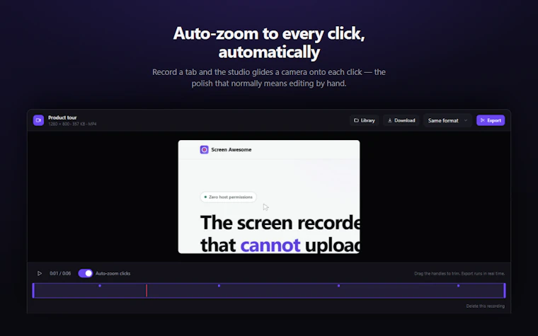 Screen Awesome  - 一款绝对无法上传您视频的免费录屏工具 产品图片 3