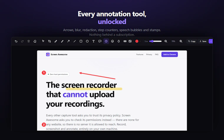 Screen Awesome  - 一款绝对无法上传您视频的免费录屏工具 产品图片 4