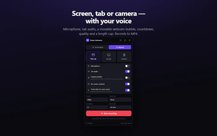 Screen Awesome  - 一款绝对无法上传您视频的免费录屏工具 产品图片 6