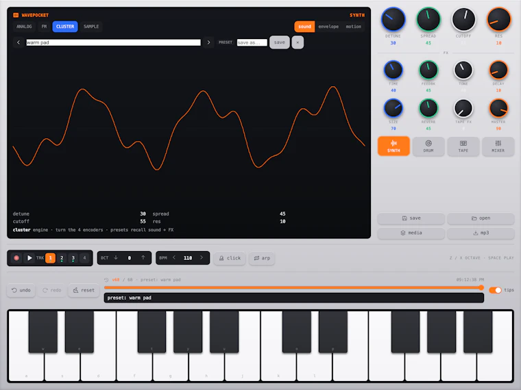 Wavepocket ▶︎•၊||၊||။၊|။ - 集合成器、鼓机、四轨磁带循环与效果器于一体的创作工具 产品图片 2