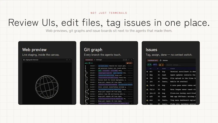 49agents IDE - 告别标签页疲劳：跨项目无缝调度智能体的二维IDE 产品图片 2