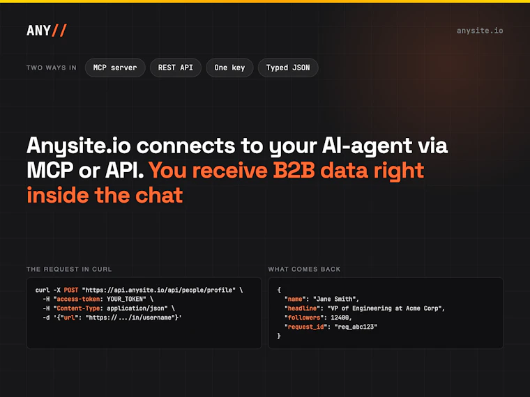 Anysite.io - 通过对话AI助手,构建并丰富B2B客户名单 产品图片 3
