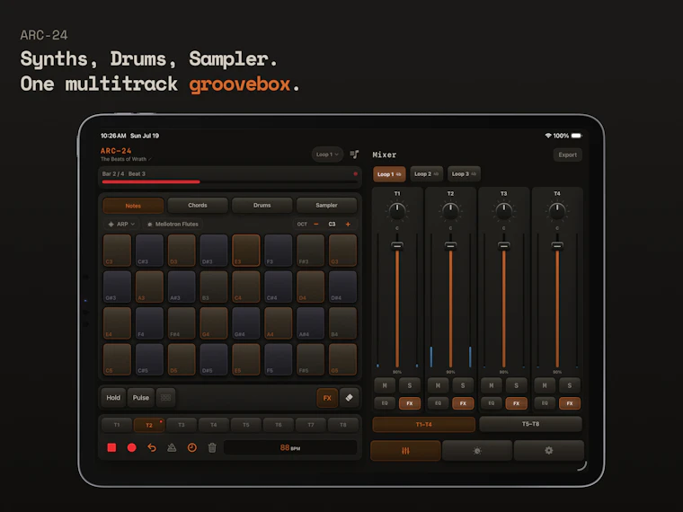ARC-24 Multitrack Groovebox for iOS - 专为iOS打造的集多轨合成器、采样器、鼓机与循环录制于一体的音乐工具。 产品图片 1