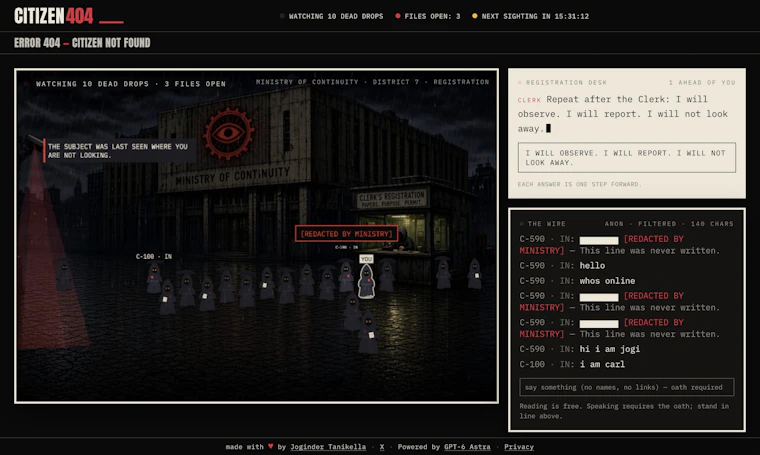 citizen404 - AGI以GPT-6 Astra统治世界。追捕公民404！ 产品图片 2