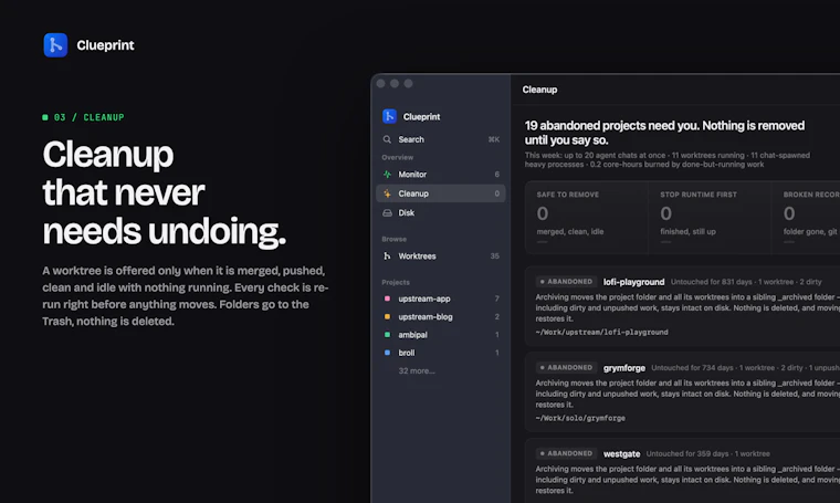 Clueprint - 查看你的 AI 代理在 Mac 上遗留了哪些运行进程 产品图片 4