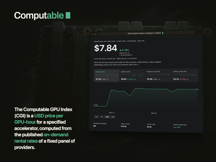 Computable GPU Index (CGI) - 首款开源GPU算力定价指数 产品图片 2