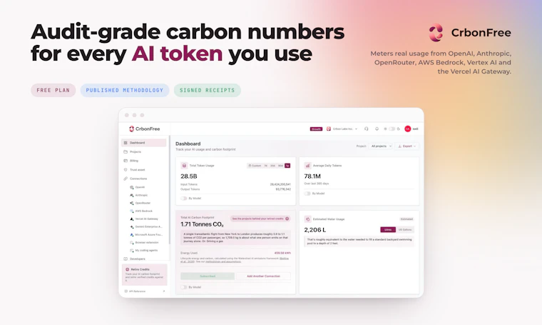 CrbonFree - 为每次AI Token消耗提供审计级碳核算数据 产品图片 7