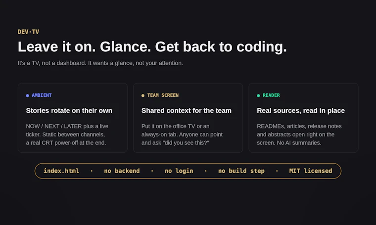 DEV·TV - 专为 GitHub、Hacker News、DEV 与 Hugging Face 打造的复古电视 产品图片 4