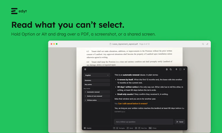 Edyt - 无法选中的文本也能用AI处理。全面适配Mac与Windows全应用。 产品图片 4