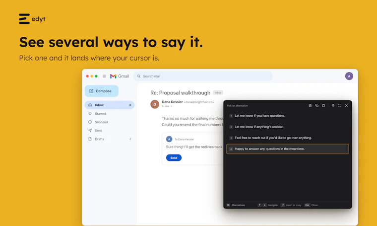 Edyt - 无法选中的文本也能用AI处理。全面适配Mac与Windows全应用。 产品图片 5