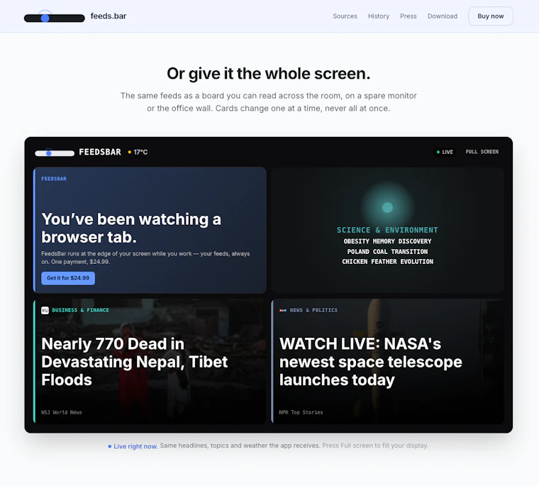 FeedsBar - 专为Mac桌面打造的静谧不间断新闻/媒体滚动条 产品图片 6