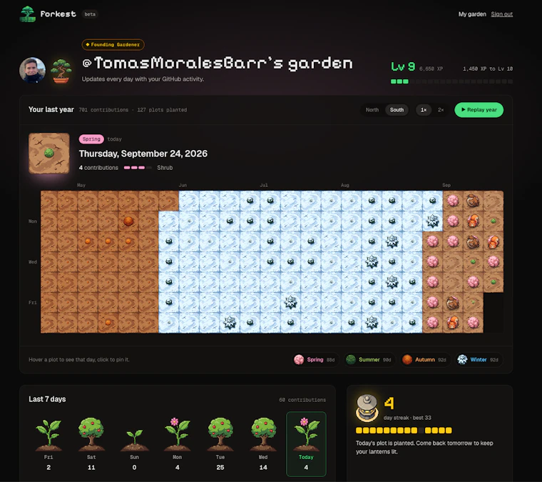 Forkest - 将你的 GitHub 贡献记录化作像素风花园 产品图片 2